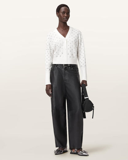 AllSaints Mazzy Cropped Embellished Cardigan Women's Chalk White Women's