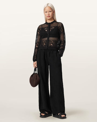 AllSaints Kyra Open Knit Crochet Cardigan Women's Black Women's