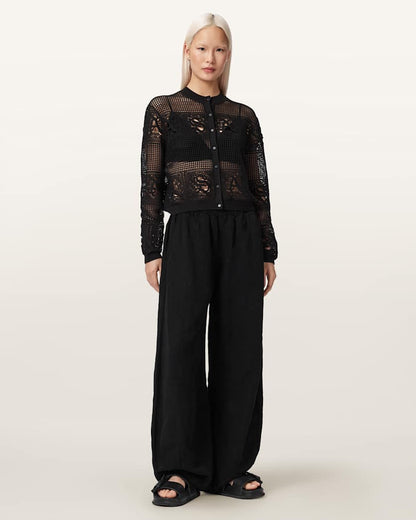 AllSaints Kyra Open Knit Crochet Cardigan Women's Black Women's