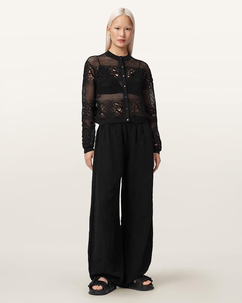 AllSaints Kyra Open Knit Crochet Cardigan Women's Black Women's