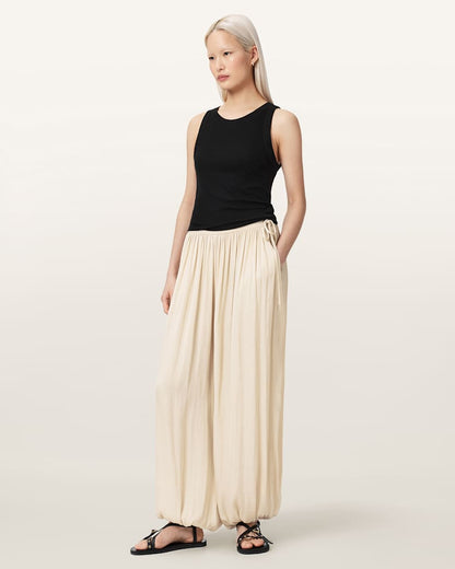 AllSaints Eshe Baggy Fit Satin Pants Women's Cream White Women's