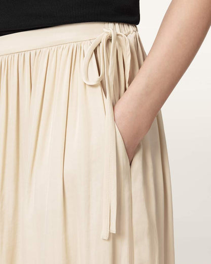 AllSaints Eshe Baggy Fit Satin Pants Women's Cream White Women's