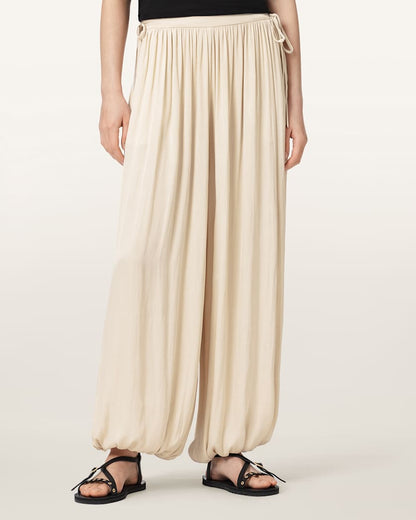 AllSaints Eshe Baggy Fit Satin Pants Women's Cream White Women's