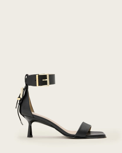 AllSaints Noir Leather Heeled Sandals Women's Black Women's