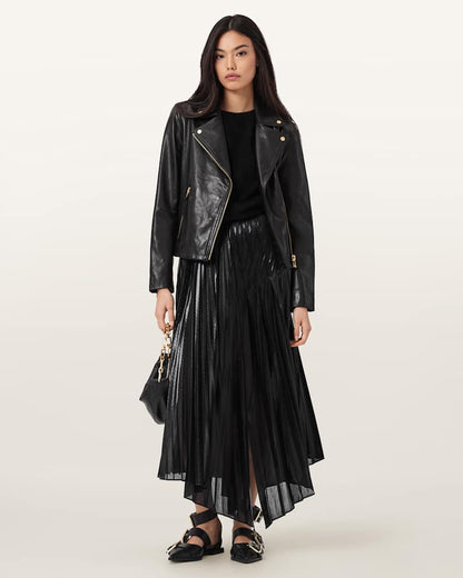 AllSaints Jax Pleated Midi Skirt Women's Metallic Silver Women's