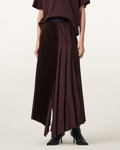 AllSaints Jax Pleated Midi Skirt Women's Oxblood Red Women's