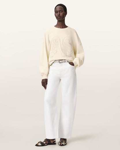 AllSaints Lila Embroidered Oversized Sweatshirt Women's Pebble White Women's
