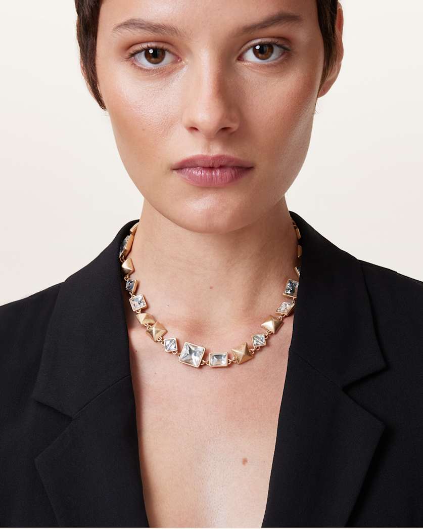 AllSaints Elora Hexagon Chain Necklace Women's Warm Brass Women's