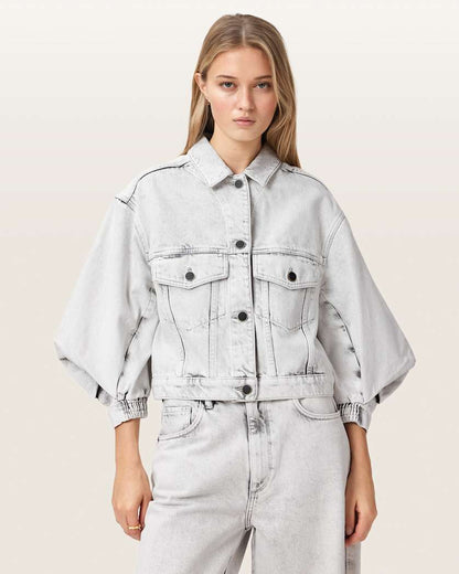 AllSaints Luca Cropped Denim Jacket Women's Bleached Grey Women's