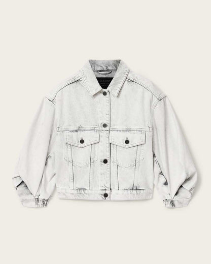 AllSaints Luca Cropped Denim Jacket Women's Bleached Grey Women's