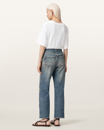 AllSaints Ida Terry Straight Leg Illusion Of Denim Pants Women's Illusion Tint Blue Women's