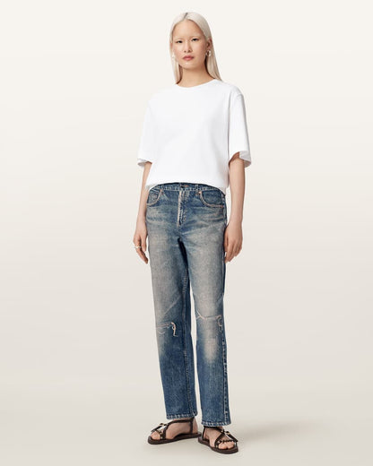 AllSaints Ida Terry Straight Leg Illusion Of Denim Pants Women's Illusion Tint Blue Women's