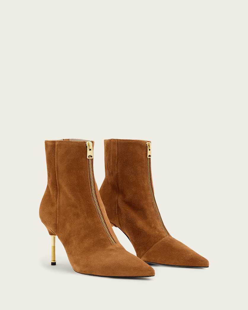 AllSaints Natasha Pointed Zip Up Suede Boots Women's Bitter Brown Women's