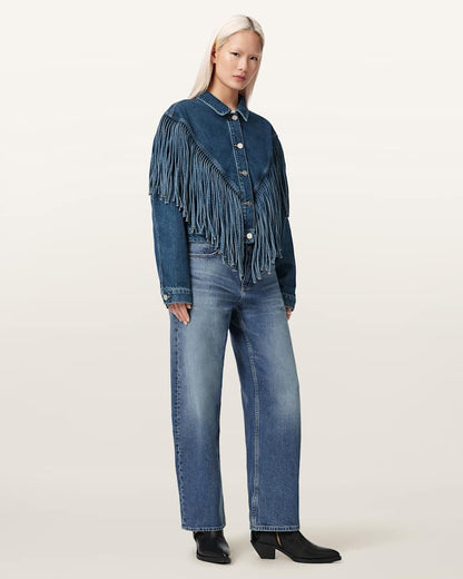 AllSaints Marlene Westen Tassel Denim Jacket Women's Dark Indigo Women's