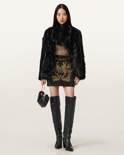 AllSaints Jamilia Embellished Mini Skirt Women's Black/Gold Women's