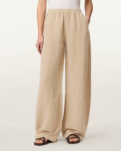 AllSaints Jett Wide Leg Linen Blend Pants Women's Black Women's