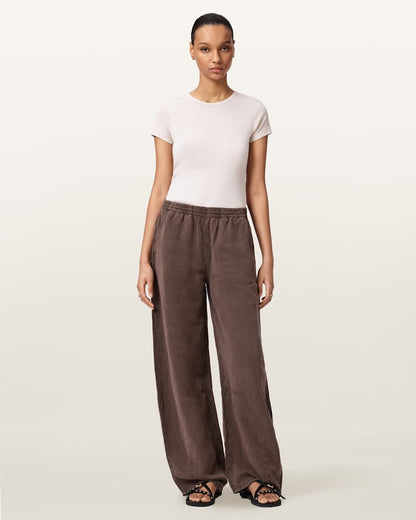 AllSaints Jett Wide Leg Linen Blend Pants Women's Black Women's