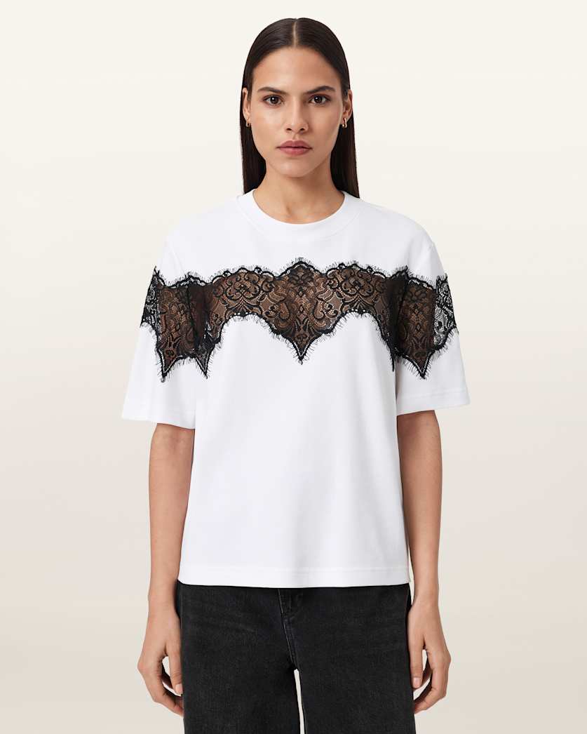 AllSaints Lisa Lace Amelie T Shirt Women's Optic White Women's