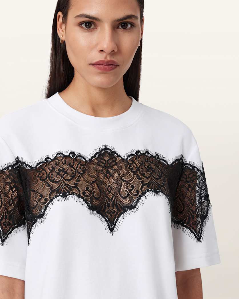 AllSaints Lisa Lace Amelie T Shirt Women's Optic White Women's