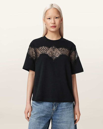 AllSaints Lisa Lace Amelie T Shirt Women's Black Women's