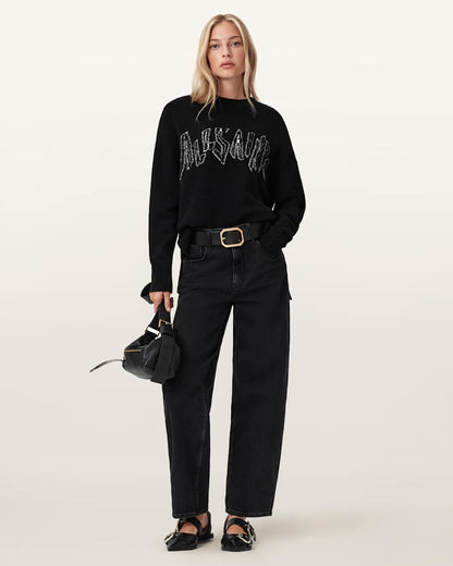 AllSaints Zinc Jacquard Graphic Sweater Women's Black/Chalk White Women's