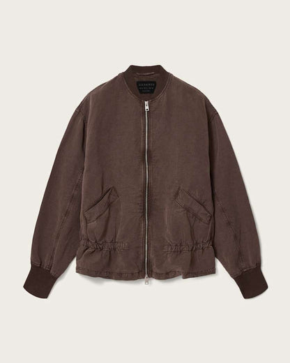 AllSaints Sofi Linen Blend Drawstring Bomber Jacket Women's Sand Brown Women's