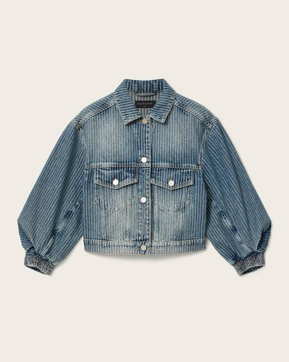 AllSaints Luca Striped Cropped Jacket Women's Titan Blue Women's