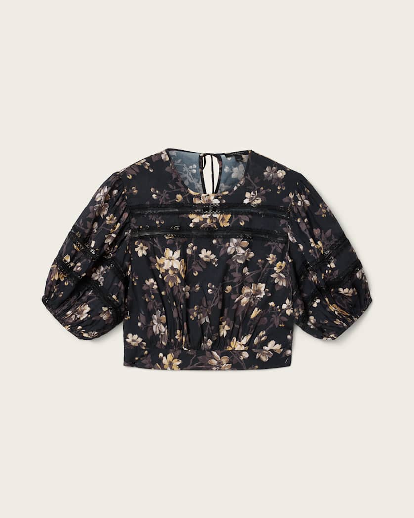 AllSaints Peony Lace Trim Cropped Top Women's Vine Black Women's