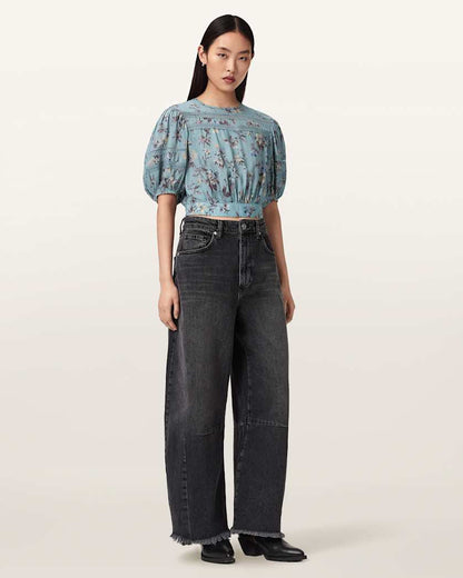 AllSaints Peony Lace Trim Cropped Top Women's Vine Black Women's