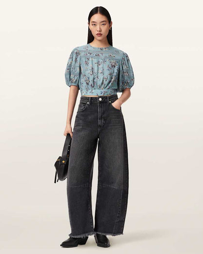 AllSaints Peony Lace Trim Cropped Top Women's Vine Black Women's