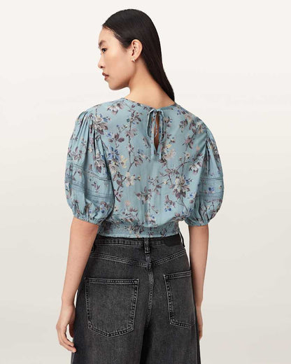 AllSaints Peony Lace Trim Cropped Top Women's Vine Black Women's