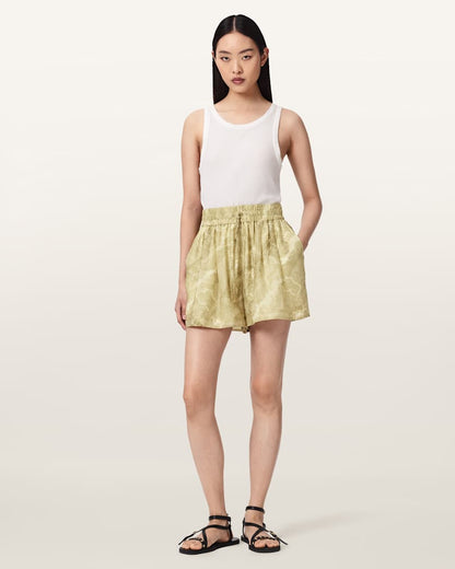 AllSaints Isla High Waist Printed Shorts Women's Joanne Gold Green Women's