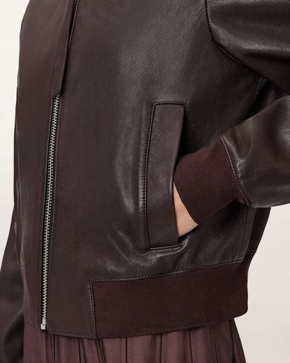 AllSaints Orten Leather Bomber Jacket Women's Oxblood Red Women's