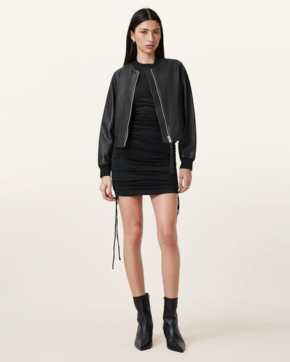 AllSaints Orten Leather Bomber Jacket Women's Oxblood Red Women's