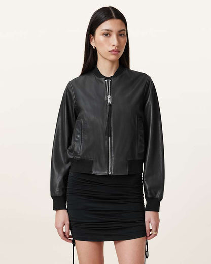 AllSaints Orten Leather Bomber Jacket Women's Oxblood Red Women's