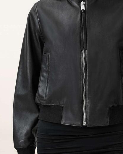AllSaints Orten Leather Bomber Jacket Women's Oxblood Red Women's
