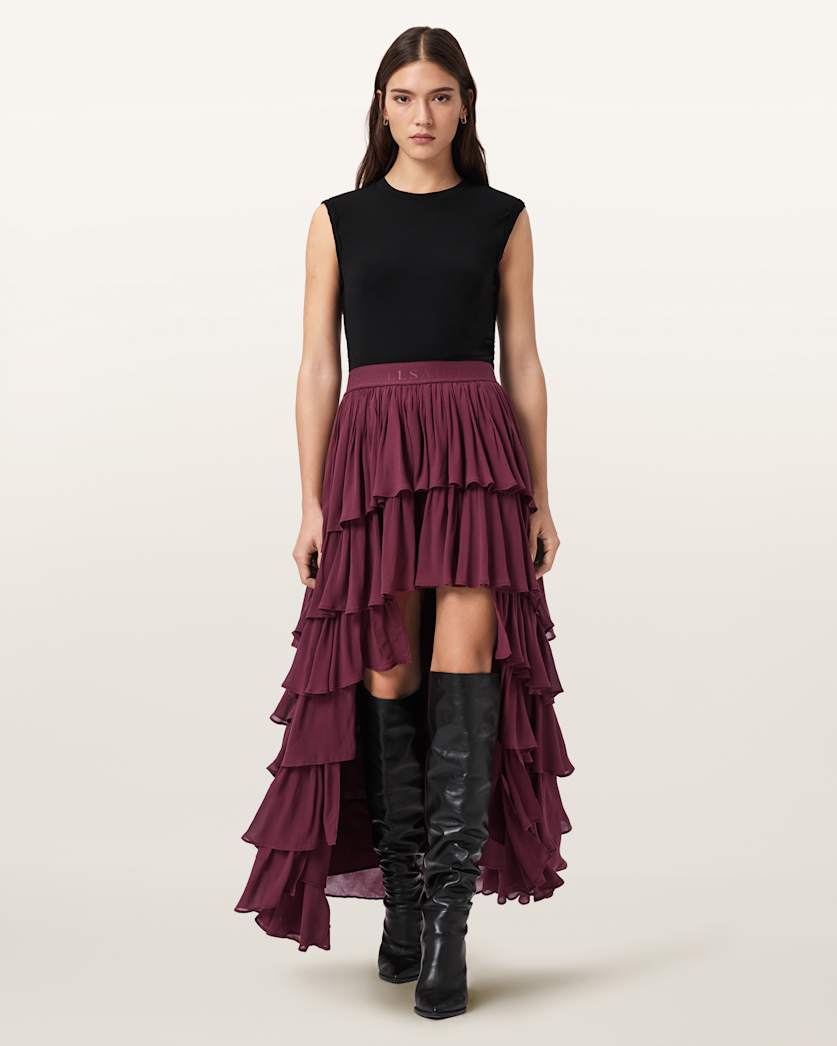 AllSaints Cavarly Maxi Skirt Women's Tawny Port Red Women's