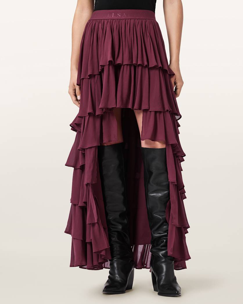 AllSaints Cavarly Maxi Skirt Women's Tawny Port Red Women's