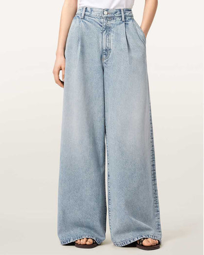 AllSaints Haze Wide Leg Pleated Jeans Women's Light Indigo Women's