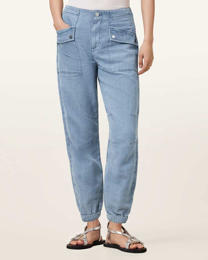 AllSaints Val High Rise Cargo Linen Blend Pants Women's Light Blue Women's