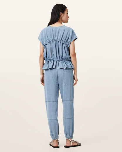 AllSaints Val High Rise Cargo Linen Blend Pants Women's Light Blue Women's