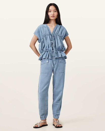 AllSaints Val High Rise Cargo Linen Blend Pants Women's Light Blue Women's