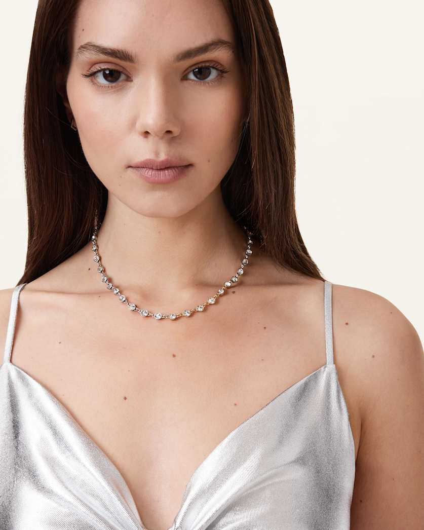 AllSaints Pippa Crystal Necklace Women's Warm Silver Mix Women's