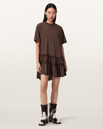 AllSaints Feyre Relaxed Fit Mini Dress Women's Bitter Brown Women's