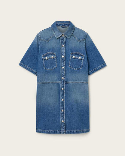 AllSaints Rock Denim Mini Dress Women's Mid Indigo Women's