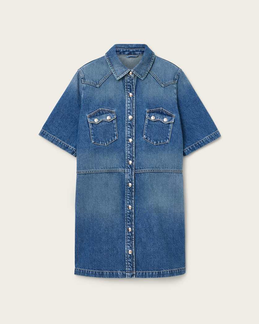 AllSaints Rock Denim Mini Dress Women's Mid Indigo Women's