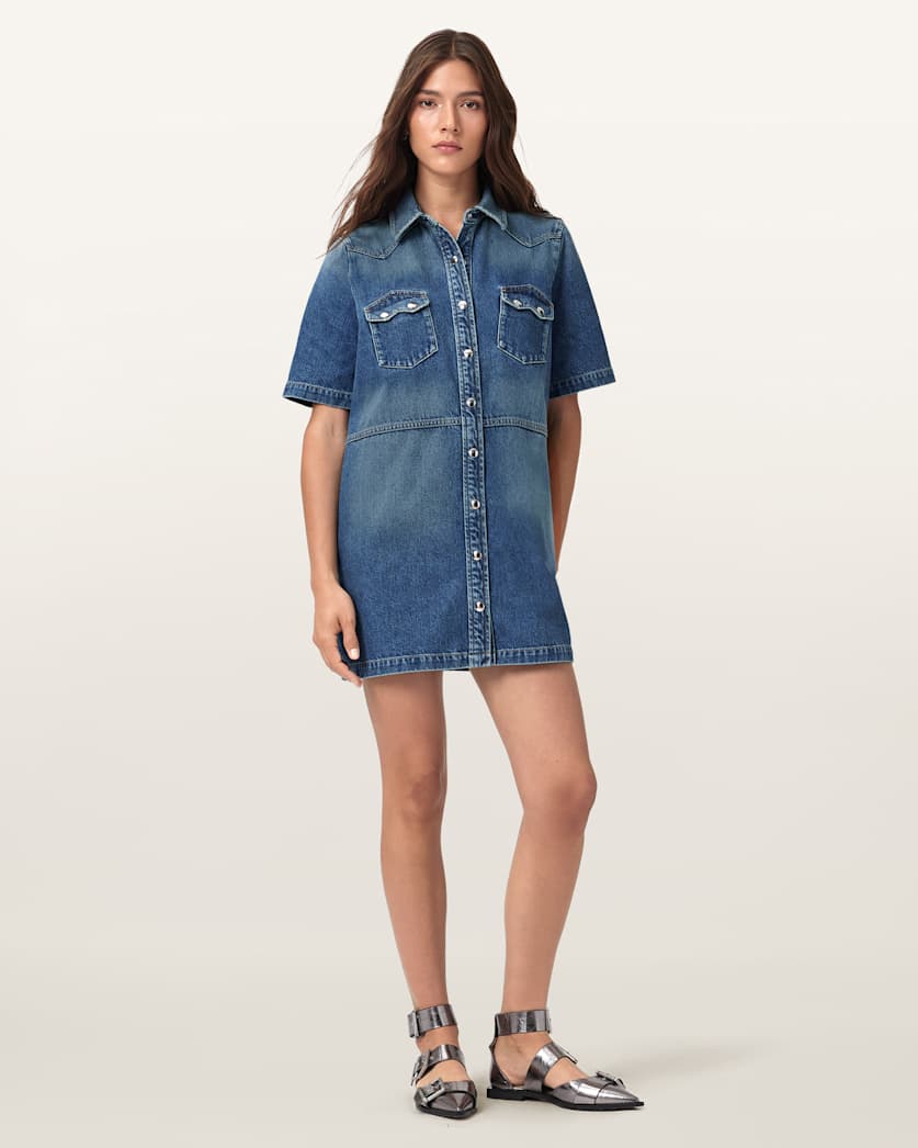 AllSaints Rock Denim Mini Dress Women's Mid Indigo Women's