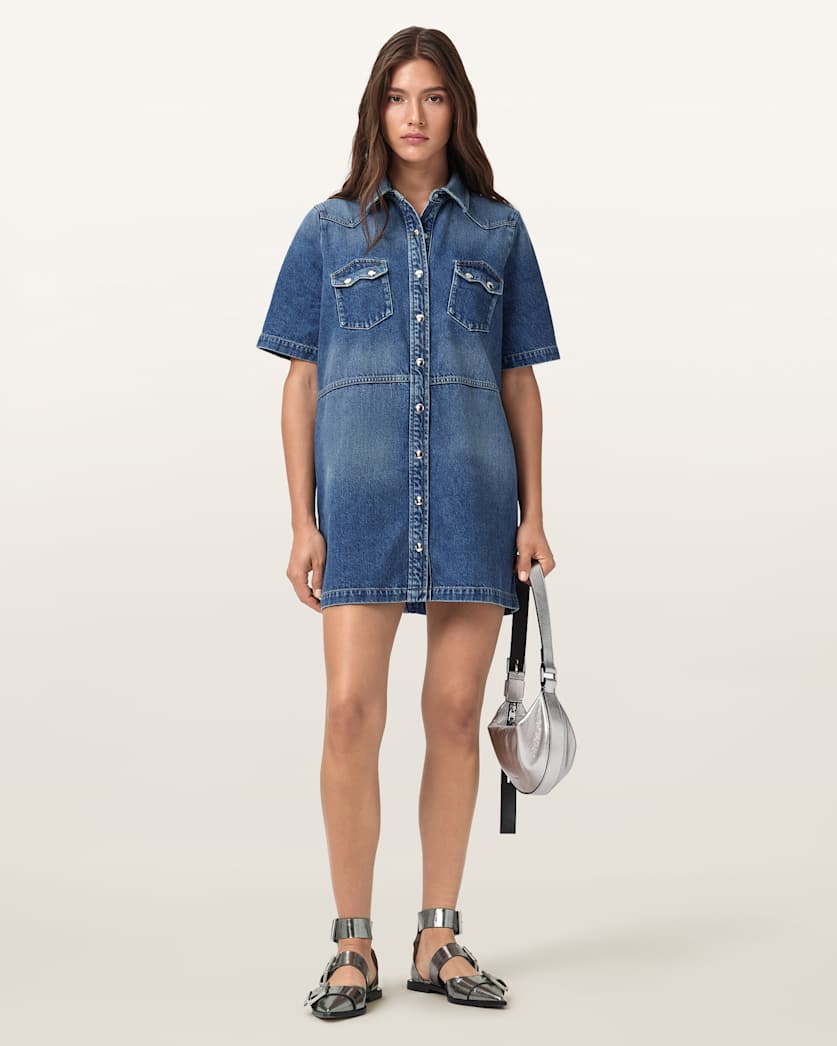 AllSaints Rock Denim Mini Dress Women's Mid Indigo Women's