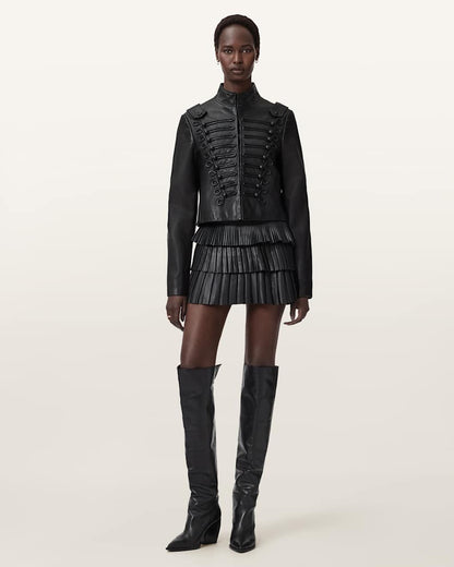 AllSaints Rummy Cropped Leather Jacket Women's Black Women's