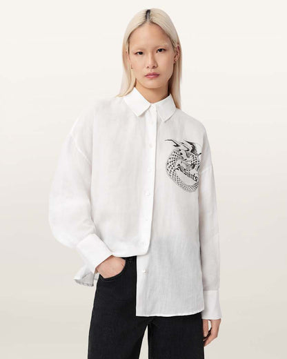 AllSaints Sparrow Printed Linen Shirt Women's White Women's